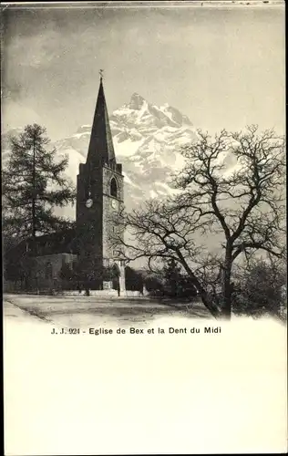 Ak Bex Waadt, Vue d'église, Dent du Midi, Berge