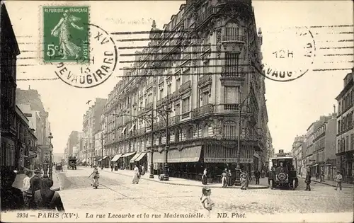 Ak Paris XV., la Rue Lecourbe et la Rue Mademoiselle