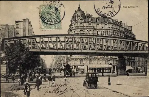 Ak Paris XV., Rue Lecourbe, pont chemin de fer