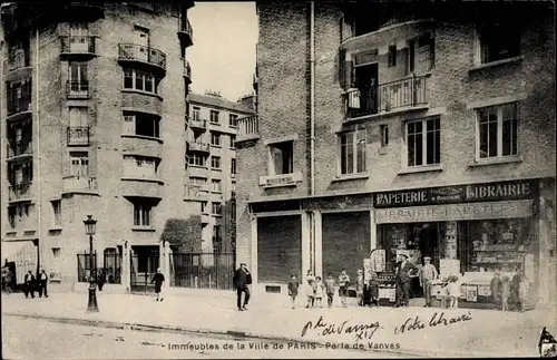 Ak Paris XIV Observatoire, Immeubles de la Ville de Paris, Porte de Vanves, Papeterie Librairie