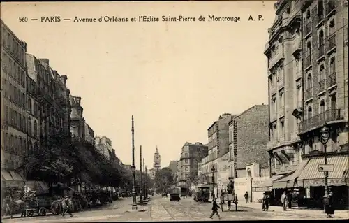 Ak Paris XIV Observatoire, Avenue d'Orléans, Église Saint Pierre de Montrouge