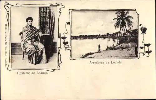 Jugendstil Passepartout Ak Luanda Angola, Arredores, Costumes