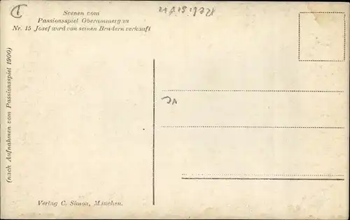 Ak Oberammergau, Passionsspiel 1900, Nr. 15, Josef wird von seinen Brüdern verkauft