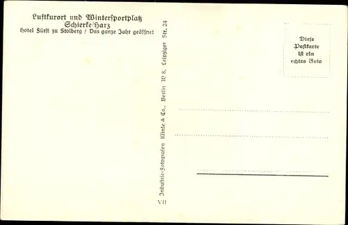 Ak Schierke Wernigerode am Harz, Hotel Fürst zu Stolberg