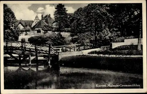 Ak Gremsmühlen Malente in Ostholstein, Teilansicht mit Brücke