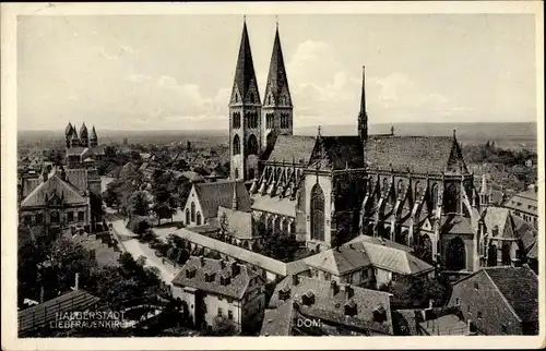 Ak Halberstadt am Harz, Liebfrauenkirche, Dom, Blick auf den Ort