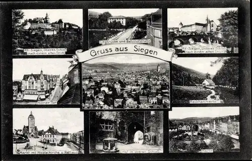 Ak Siegen in Nordrhein Westfalen, Schloss, Siegbrücke, Kölner Tor, Markt