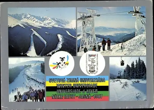 Ak Nizke Tatry, Jasna 1987, Winter Universiade, Seilbahn, Panorama, Berglandschaft, Zuschauer