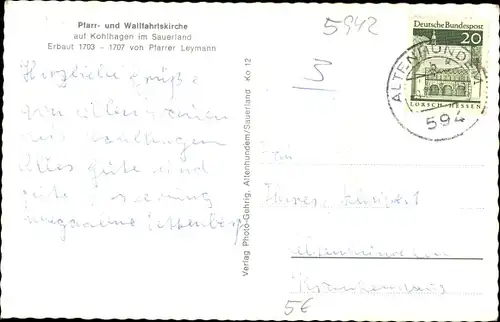 Ak Kohlhagen Kirchhundem im Sauerland, Pfarr- und Wallfahrtskirche, Inneres, Erbauer Pfarrer Leymann