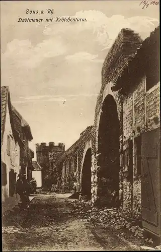 Ak Zons Dormagen Niederrhein, Stadtmauer mit Krötchenturm