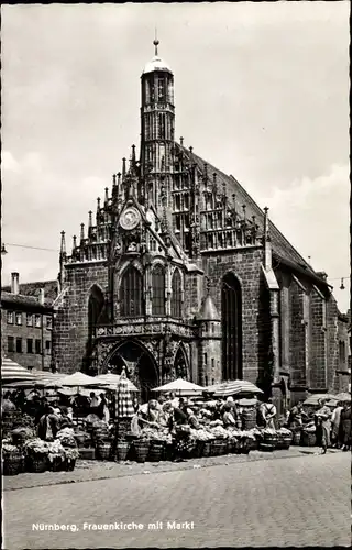 Ak Nürnberg in Mittelfranken, Frauenkirche mit Markt, Marktstände