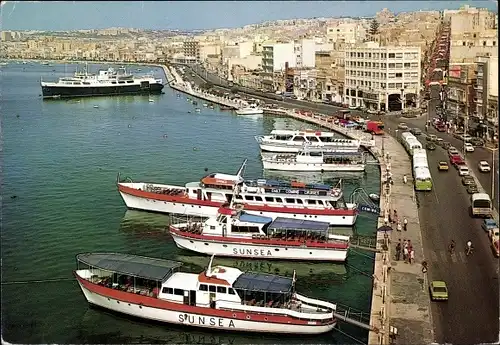 Ak Sliema Malta, The Strand, Boot, Hafenpartie, Dampfschiff