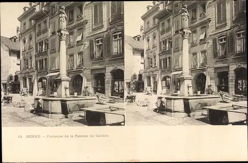 Stereo Ak Bern Stadt Schweiz, Fontaine de la Femme du Cordier