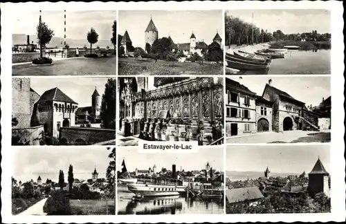 Ak Estavayer le Lac Kanton Freiburg, Ortsansichten, Hafen, Boote