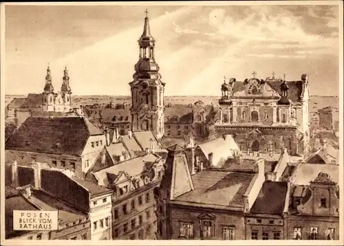 Ak Poznań Posen, Blick vom Rathaus