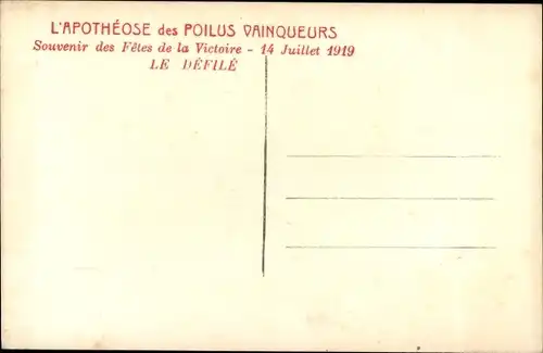 Ak Fetes de la Victoire, 14 Juillet 1919, französische Siegesfeier, I. WK