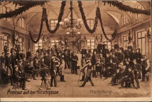 Studentika Ak Heidelberg am Neckar, Mensur auf der Hirschgasse, Fechten