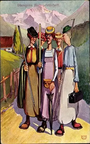 Ak Künstler Ak Stangens Reisegesellschaft, große dürre Frauen