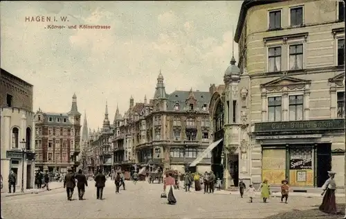 Ak Hagen in Westfalen, Körnerstraße und Kölner Straße, Cafe Billardsalon