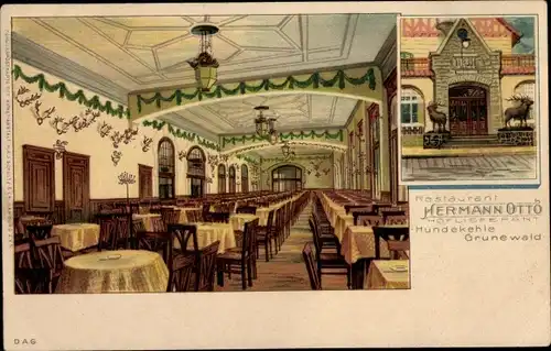 Litho Berlin Wilmersdorf Grunewald Hundekehle, Restaurant von Hermann Otto