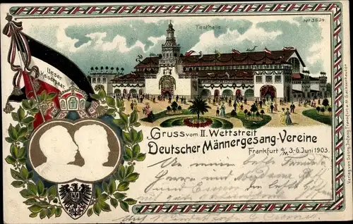 Präge Wappen Passepartout Litho Frankfurt Main, Festhalle Wettstreit Männergesangvereine, Kaiserpaar