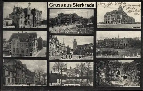 Ak Sterkrade Oberhausen am Rhein, St. Josephs Hospital, Bürgermeisteramt, Sparkasse, Gymnasium