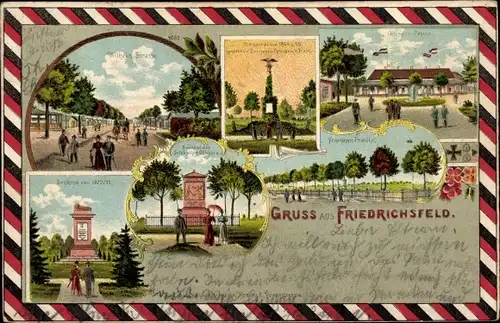 Litho Friedrichsfeld Voerde am Niederrhein, Kriegerdenkmal, Offizierkasino, Franzosenfriedhof