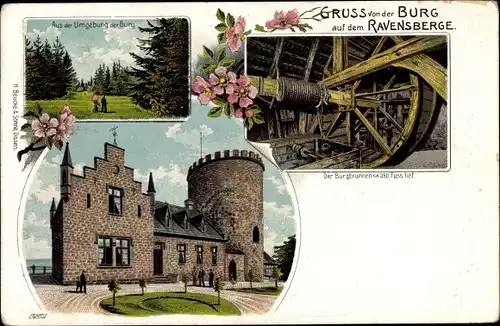 Litho Borgholzhausen in Westfalen, Burg Ravensberg, Burgbrunnen