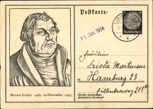 Ganzsachen Ak Martin Luther, 1483, 10. November 1933