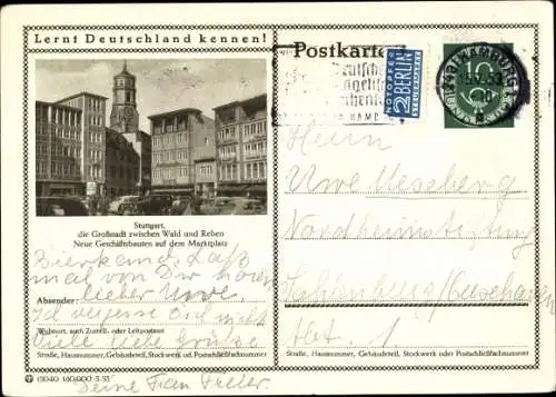 Ganzsachen Ak Stuttgart in Baden Württemberg, Neue Geschäftsbauten auf dem Marktplatz