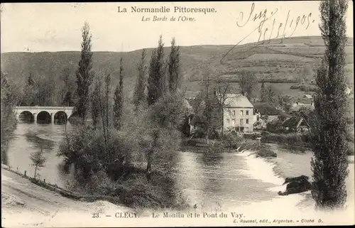 Ak Clécy Calvados, Le Moulin et le Pont du Vay