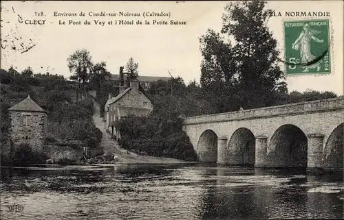 Ak Clécy Calvados, Le Pont du Vey, L'Hotel de la Petite Suisse