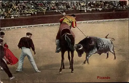 Ak Corrida de toros, Picando, Stierkampf, Torero