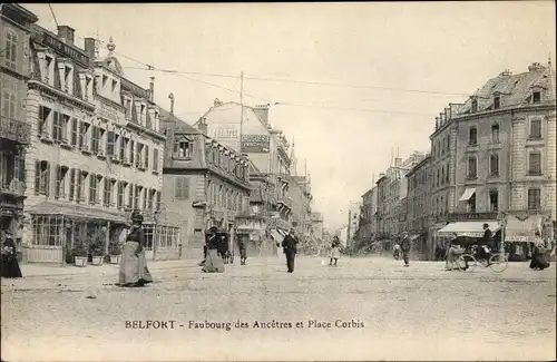 Ak Belfort Territoire de Belfort, Faubourg des Ancêtres et Place Corbis