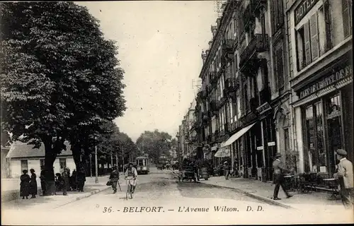 Ak Belfort Territoire de Belfort, Avenue Wilson, Tramway, Café