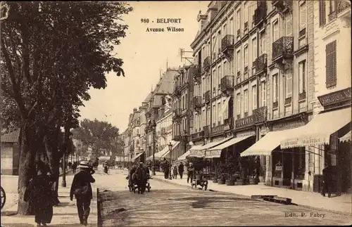 Ak Belfort Territoire de Belfort, Avenue Wilson, Café, Geschäfte