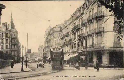 Ak Belfort Territoire de Belfort, Boulevard Carnot, Tramway Amer Picon