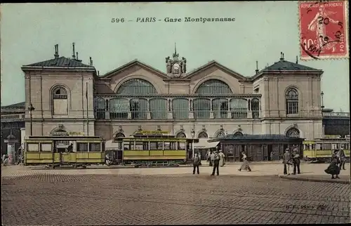 Ak Paris XV., Gare Montparnasse, Place, Tramway