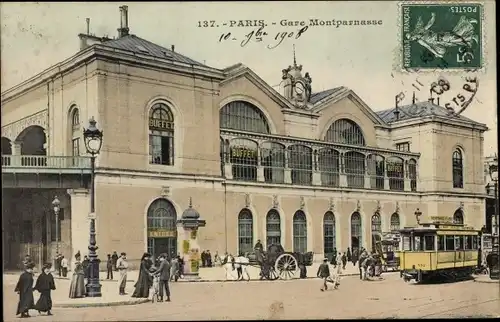 Ak Paris XV., Gare Montparnasse, Place, Tramway