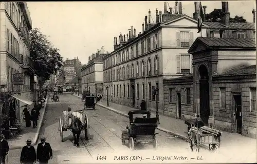 Ak Paris XV., Hopital Necker, Straßenpartie , Kutschen, Pferdefuhrwerk