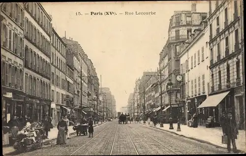 Ak Paris XV., Rue Lecourbe, Straßenpartie, Geschäfte