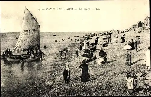 Ak Cayeux sur Mer Somme, La Plage, Strand, Segelboot