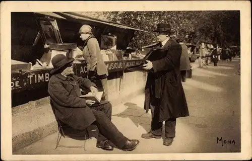 Ak Paris VII., Les petits tableaux, Quai Voltaire, Ancien bouquiniste Charles Dodeman
