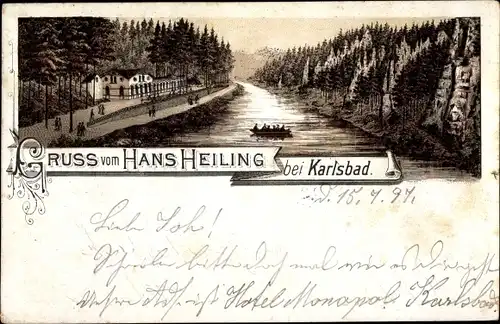 Litho Hory Horn bei Karlsbad Karlovy Vary, Hans Heiling Felsen