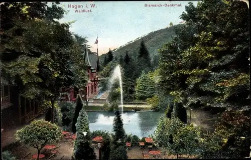 Ak Hagen in Westfalen, Waldlust, Bismarck Denkmal