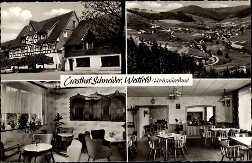 Ak Westfeld Schmallenberg im Sauerland, Gasthof Schneider, Panorama, Hausansicht, Gasträume
