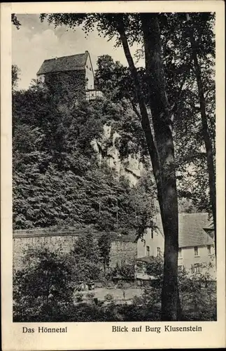 Ak Klusenstein Hemer Nordrhein Westfalen, Blick zur Burg Klusenstein, Hönnetal