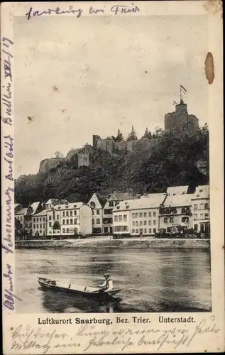 Ak Saarburg an der Saar Bezirk Trier, Unterstadt, Saarpartie, Burg