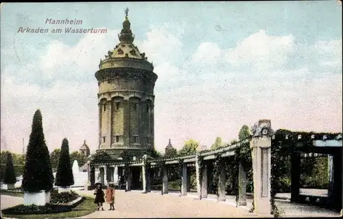 Ak Mannheim in Baden, Arkaden am Wasserturm