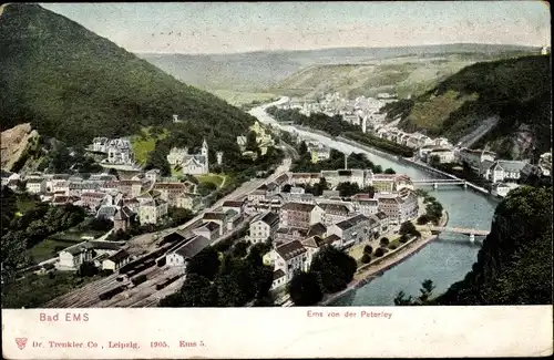 Ak Bad Ems an der Lahn, Ems von der Peterley